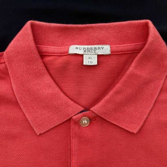 Burberry Brit Men Short Sleeve Shirt Nova Check Red Cotton Pique Polo - Picture 7 of 16